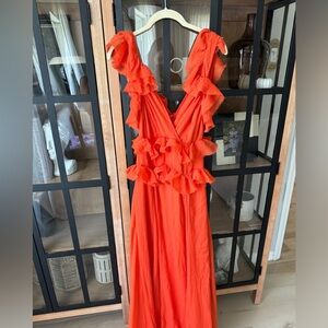 ASOS | Dresses | Asos Design Tall Tiered Ruffle Maxi Dress Tie Back Orange  Black Tie Long Vneck | Poshmark